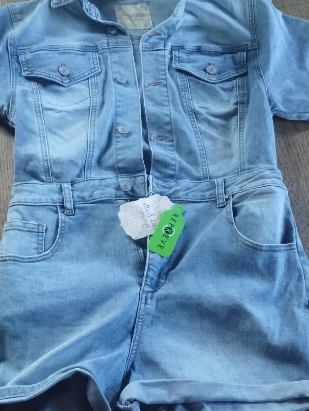 Altar'd State Light Blue Denim Jean Romper